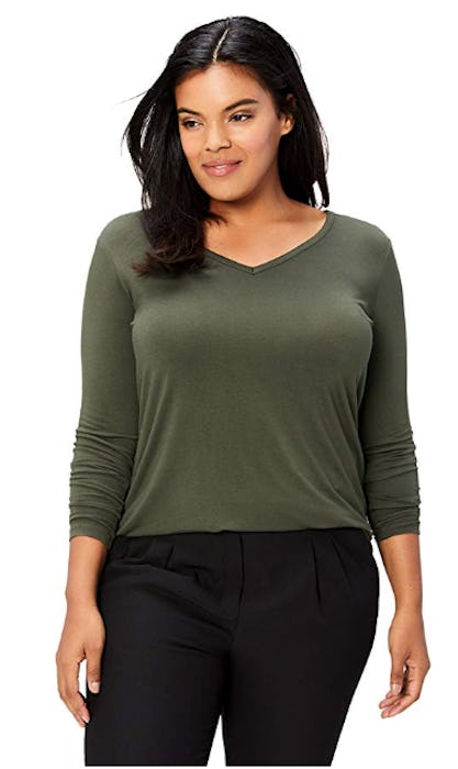 Daily Ritual Women's Plus Size Jersey Long-Sleeve V-Neck T-Shirt