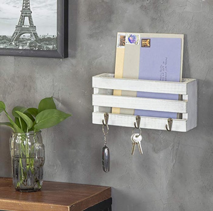 MyGift Wall-Mounted Mail Sorter With 3 Key Hooks