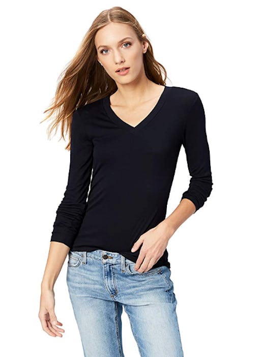 Daily Ritual Women's Rib Knit Jersey Long-Sleeve V-Neck Shirt