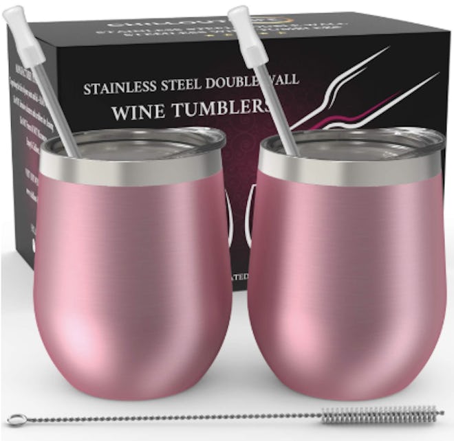 CHILLOUT LIFE Stainless Steel Stemless Wine Glass Tumbler (2 Pack)