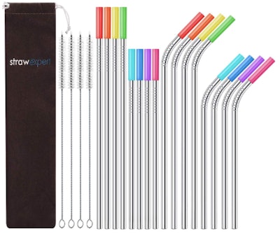 StrawExpert Reusable Stainless Steel Straws With Travel Case And Cleaning Brush (Set of 16)