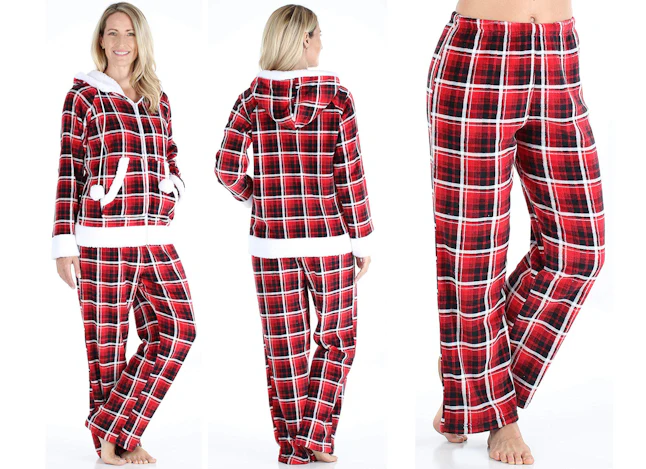 Women's Terry Cloth Pajama Set - Cozy Warm PJs With Cuffs & Cute Motif For Cold Nights