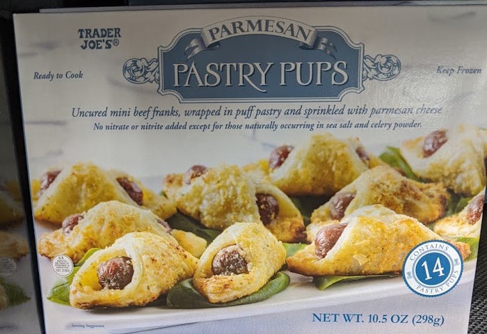 best frozen appetizers from trader joe's: parmesan pastry pups aka pigs in a blanket