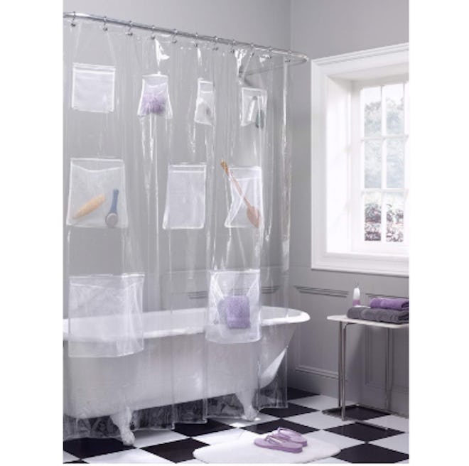 Maytex Quick Dry, Waterproof PEVA Shower Curtain or Liner With Mesh Pockets 