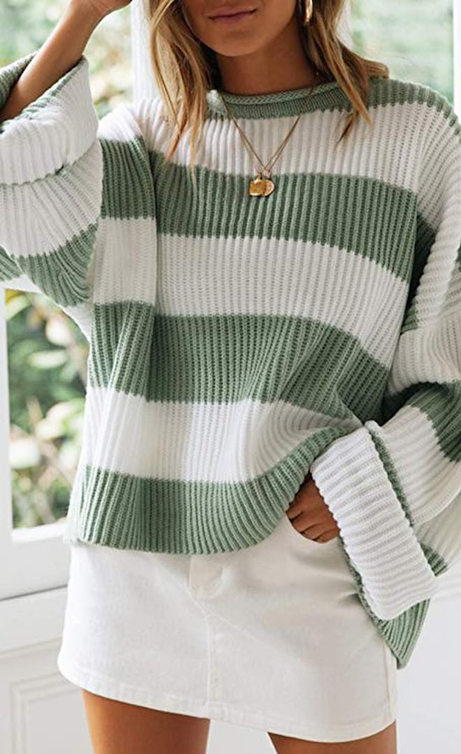 ZESICA Oversized Striped Knitted Pullover