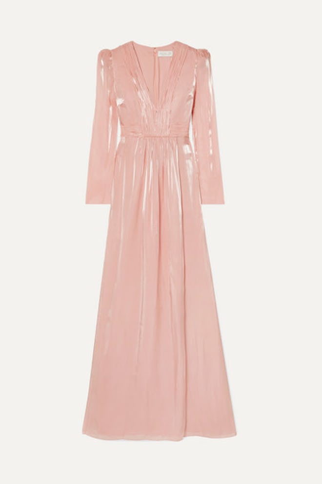 Rosalie Gathered Metallic Chiffon Gown