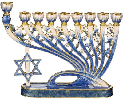 Matashi Hand Painted Enamel Menorah Candelabra Embellished with Gold Accents and Crystals (Modern Fl...