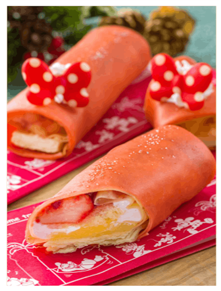 Strawberry and cranberry Disney holiday crepes are available at the Tokyo Disney Resort.