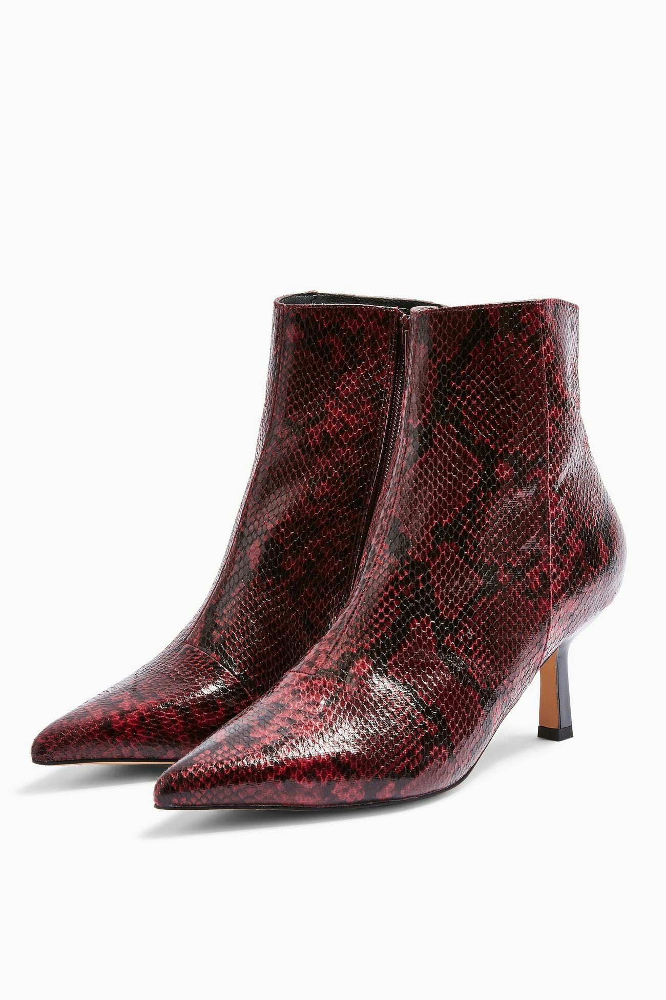 Topshop red snakeskin top boots