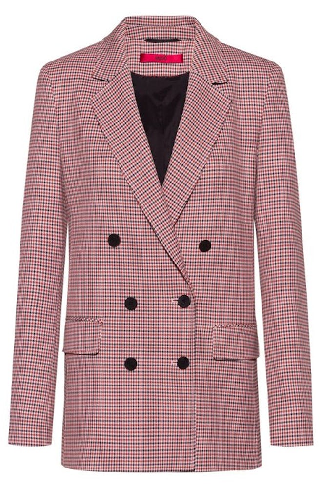 Double-breasted relaxed-fit jacket with micro-houndstooth motif