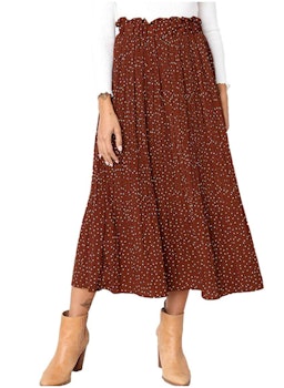 Exlura Womens High-Waist Polka Dot Pleated Skirt 