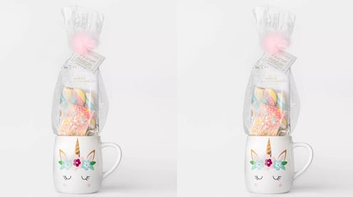 Target's Wondershop has a unicorn mug set that comes with white chocolate cocoa mix.