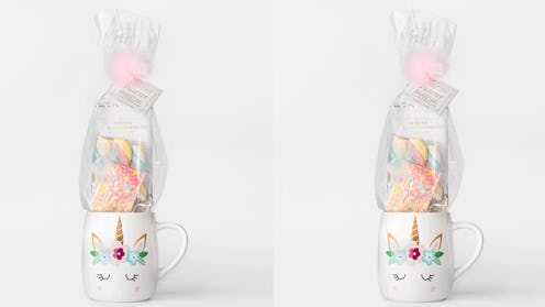 Target's Wondershop has a unicorn mug set that comes with white chocolate cocoa mix.