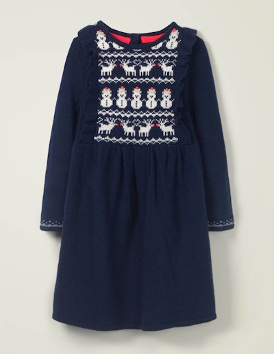 Cosy Fair Isle Knitted Dress - College Blue