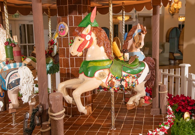 A 'Peter Pan'-themed gingerbread carousel with chocolate horses is on display at Disney's Beach Club...
