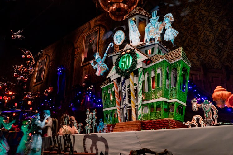 The Haunted Mansion gingerbread house is on display at the ride in Disneyland for the 2019 holiday s...