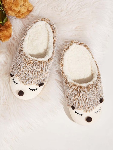 Hedgehog Design Faux Fur-Lined Slippers