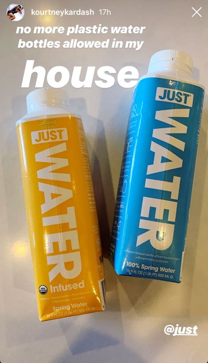 Kourtney Kardashian's Instagram of her cardboard water bottles.