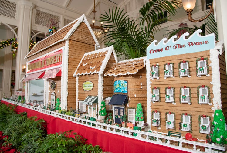The gingerbread boardwalk with shops and restaurants is on display at the Disney's Boardwalk Resort ...