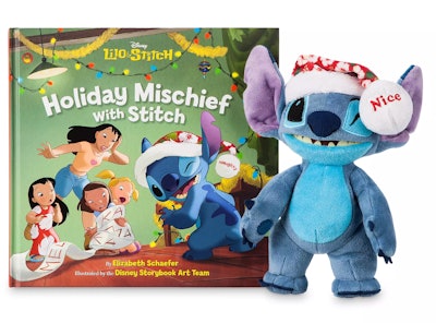 Stitch Poseable Plush and ''Holiday Mischief with Stitch'' Book Set