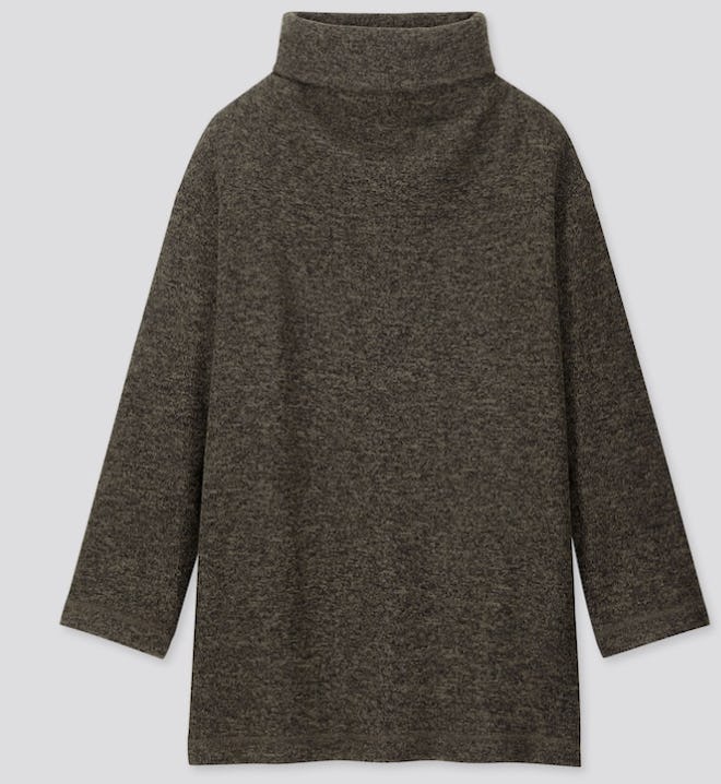  Knitted Fleece High-Neck Long-Sleeve Tunic