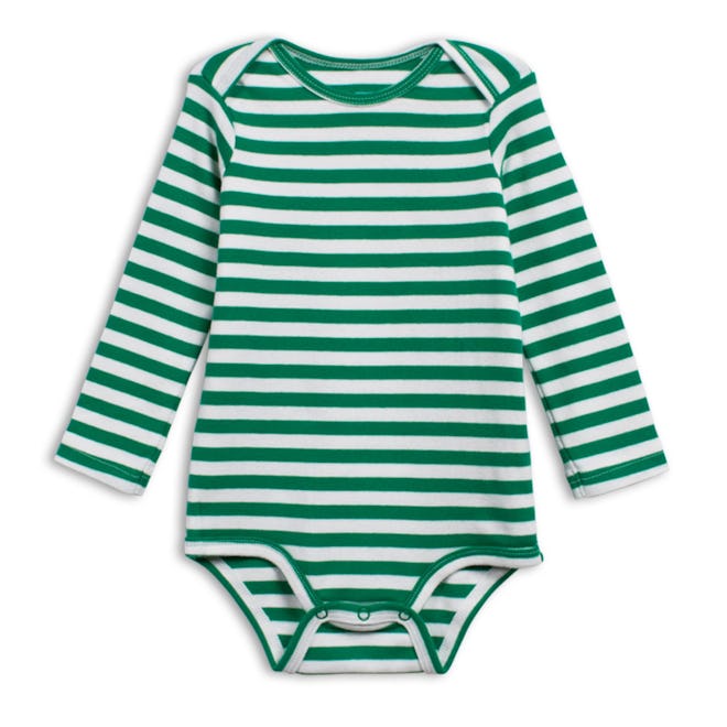 The Long Sleeve Stripe Babysuit in 'Grass'
