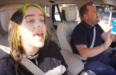 A screenshot from the video of Billie Eilish rapping Ludacris' verse from Justin Bieber's "Baby."