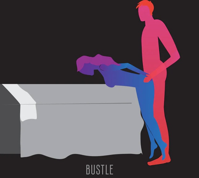 Drawing of handcuffs sex position to try in bed in 2020. 