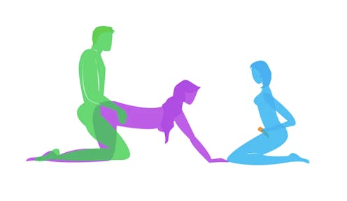 Drawing of threesome voyeur position to try in bed in 2020.