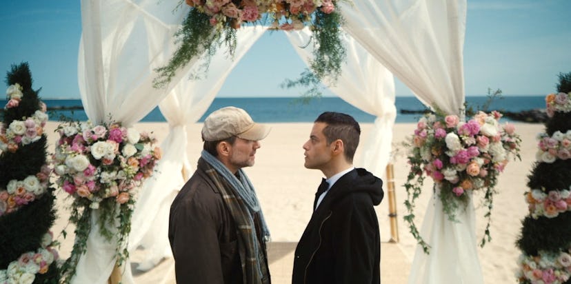 Christian Slater as Mr. Robot and Rami Malek as Elliot Alderson in Mr. Robot