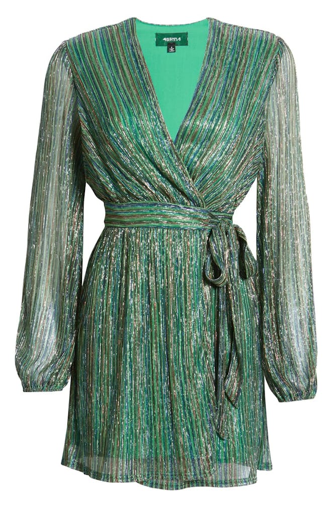 Weila Metallic Stripe Long Sleeve Wrap Dress