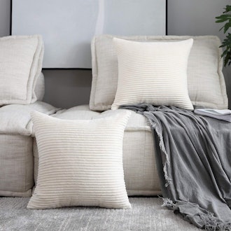 Home Brilliant Striped Corduroy Velvet Pillow Covers (Set Of 2)