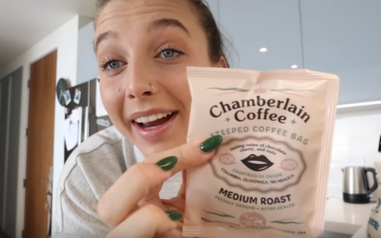 A screenshot from the video of Emma Chamberlain's new coffee announcement.