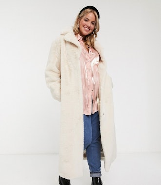 Plush Faux Fur Belted Longline Maxi Coat