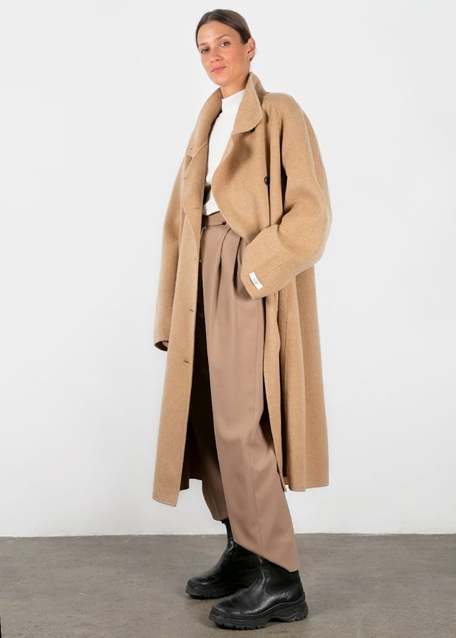 Asymmetrical Button Wool Blend Camel Coat