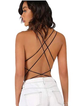 Verdusa Scoop Neck Strappy Backless Bodysuit
