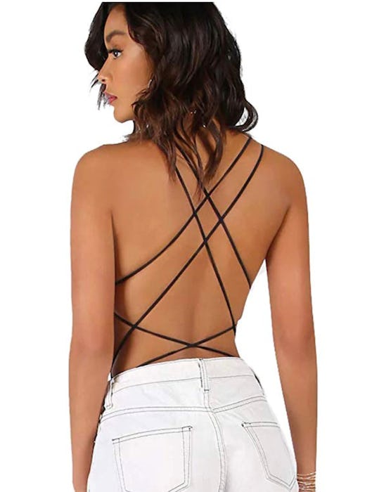 Verdusa Scoop Neck Strappy Backless Bodysuit