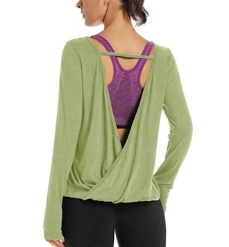 Muzniuer  Long Sleeve Open Back Yoga Shirt