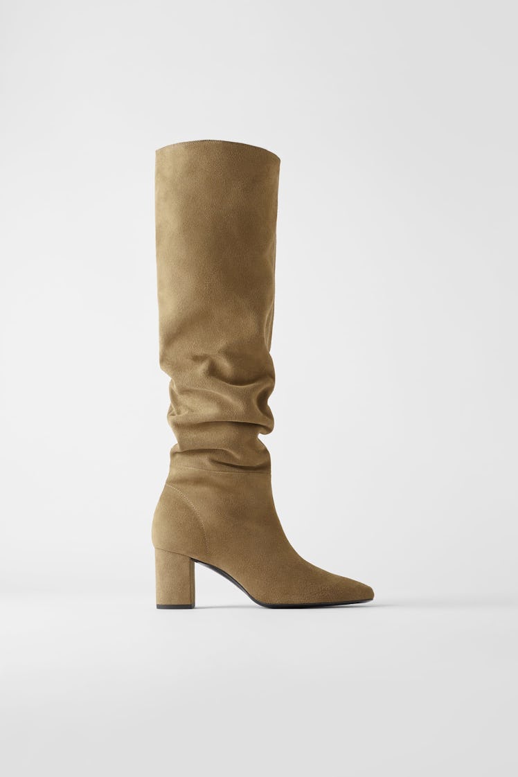 Split Leather Mid-Height Heeled Boots