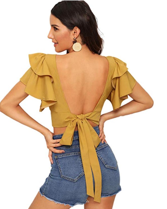 ROMWE  Backless Tie Kont Blouse Tee