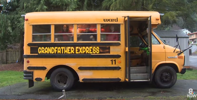 A grandfather bought a school bus to take his grandchildren to school every morning.