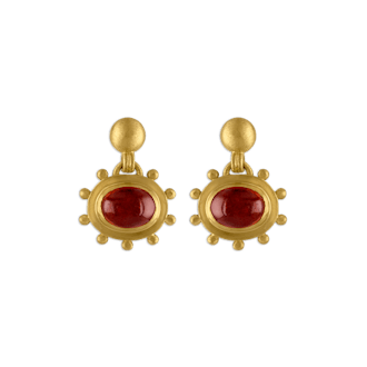 Large Granulated Garnet Bell Earrings