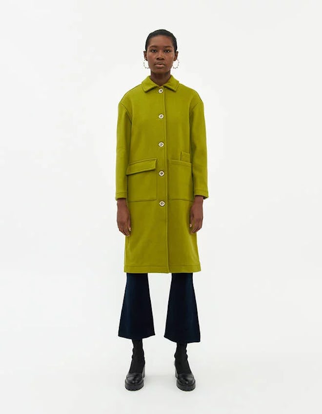 Lagone Long Wool Coat in Lime