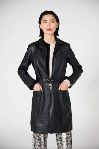 Ann Leather Coat in Black