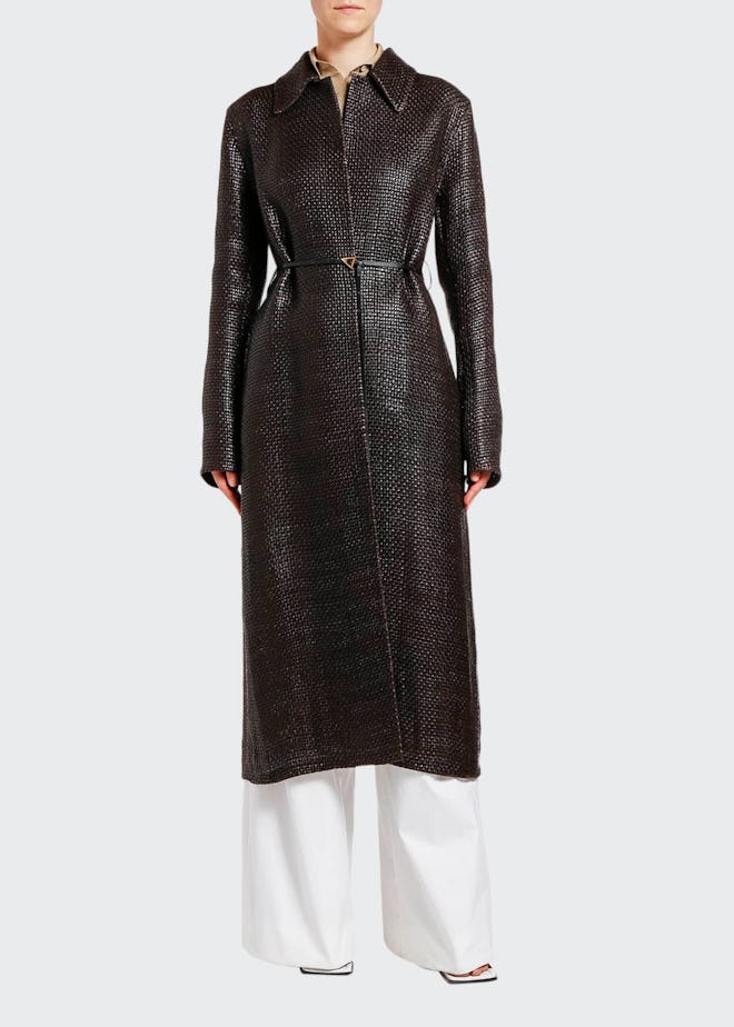 Woven Leather Trench Coat