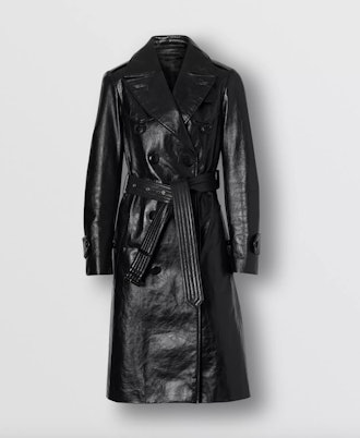D-ring Detail Crinkled Leather Trench Coat