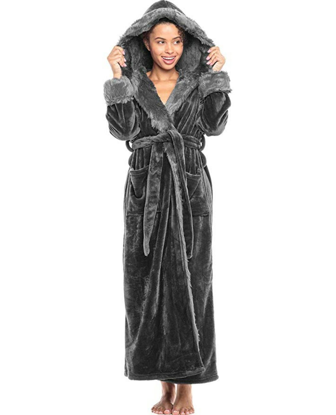 Just Love Hooded Velour Robe for Women with Sherpa Lined Hood