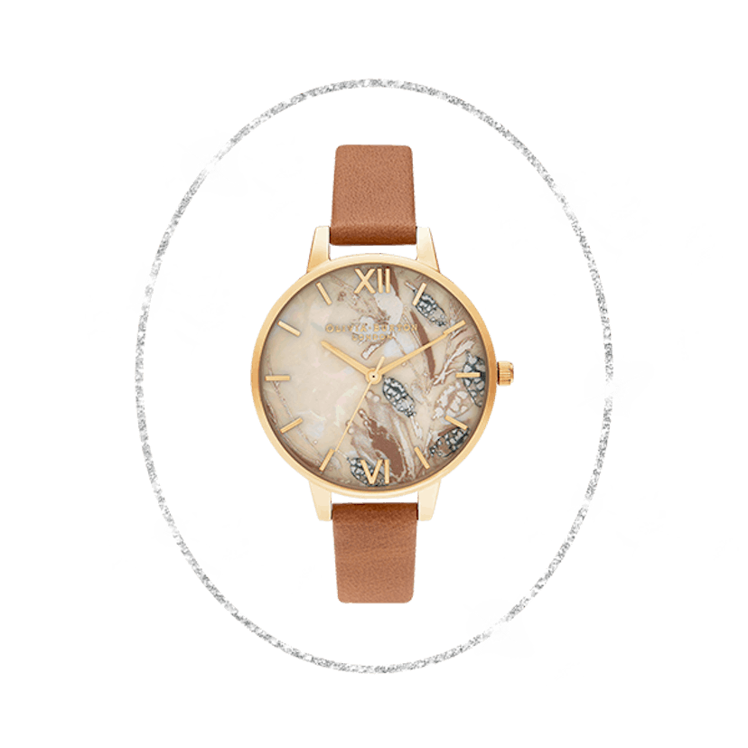 Olivia Burton Women's Abstract Floral Tan Leather Strap Watch 34mm