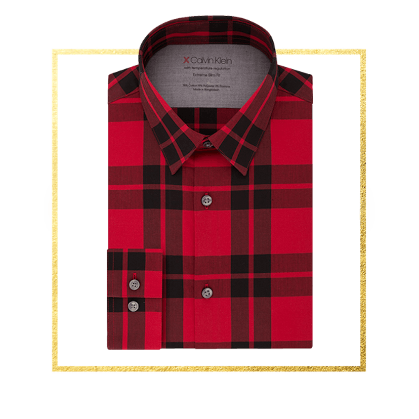 Calvin Klein Men's Extra-Slim Fit Performance Stretch Temperature-Regulating Check Dress Shirt