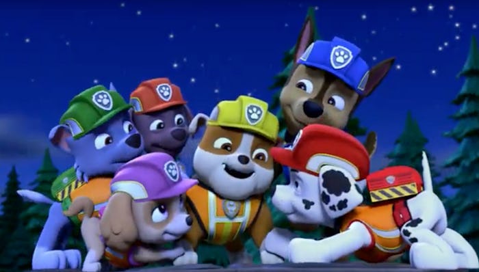 holiday gifts for paw patrol fans; show still of the whole Paw Patrol team